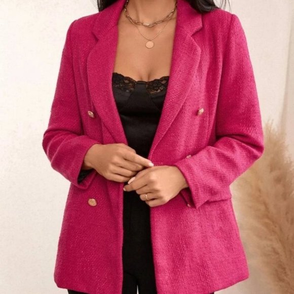 Double breast Button Tweed Blazer Pink - Picture 5 of 6